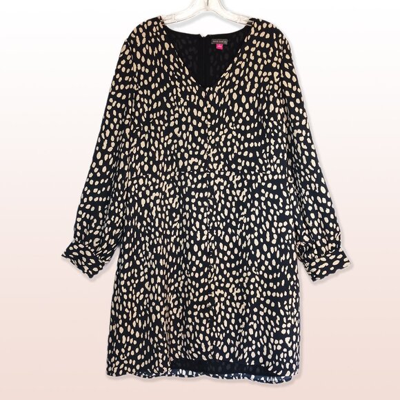 NWT Vince Camuto Black & Tan V-Neck A-Line Knee-Length Dress Size 14P - Picture 1 of 13